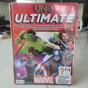 New UNO Ultimate Marvel Card Game with 4 Character Decks, 4 Collectible Cards